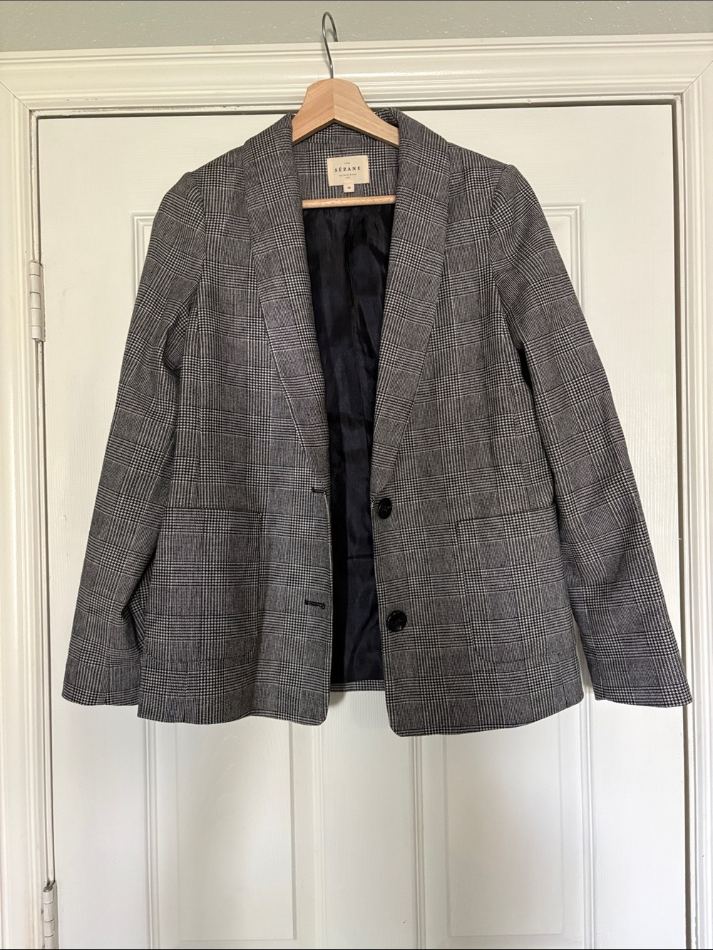 Sezane Gray Plaid Blazer